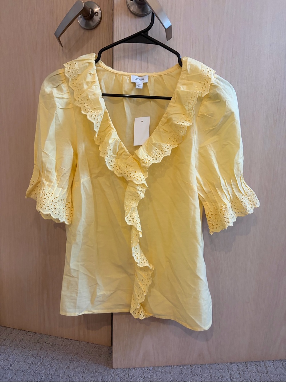 J. Crew Yellow Eyelet Ruffle V-Neck Blouse - Picture 1 of 3